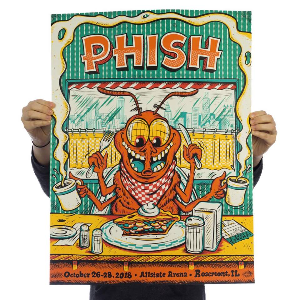 Phish Signed Poster - October 26-28, 2018 - Rosemont (Blue Background)