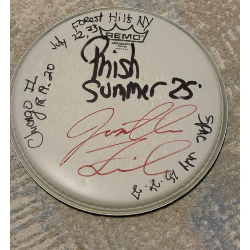 Phish Summer (2nd half before Dicks) '25 Drumhead (10 inch) and Stick Set - Show Used and Signed