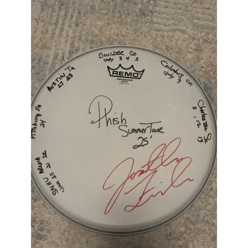 Phish Summer (1st half) '25 Drumhead (12 inch) and Stick Set - Show Used and Signed