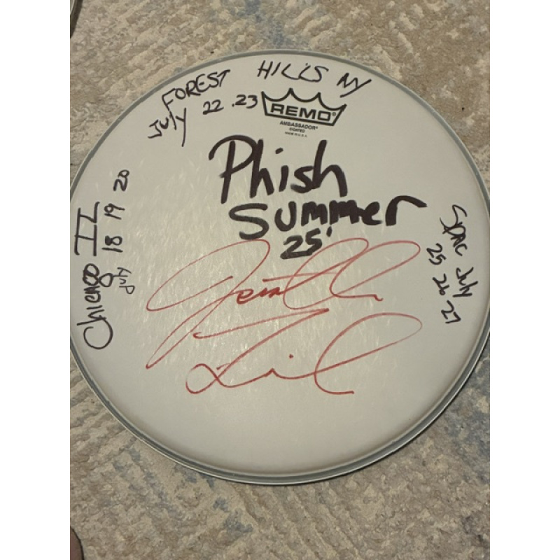 Phish Summer (2nd half before Dicks) '25 Drumhead (12 inch) and Stick Set - Show Used and Signed