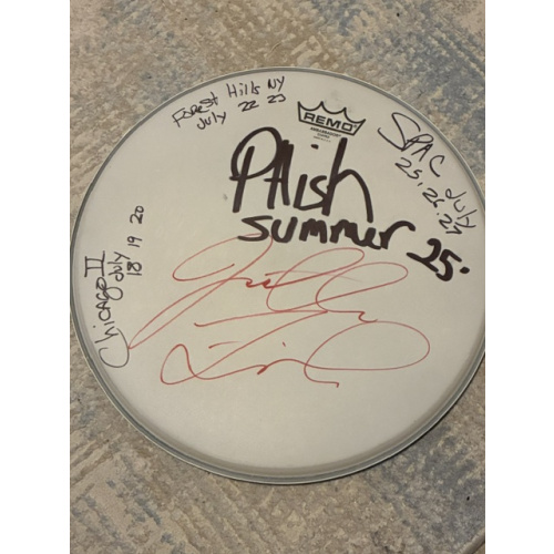 Phish Summer (2nd half before Dicks) '25 Drumhead (14 inch) and Stick Set - Show Used and Signed