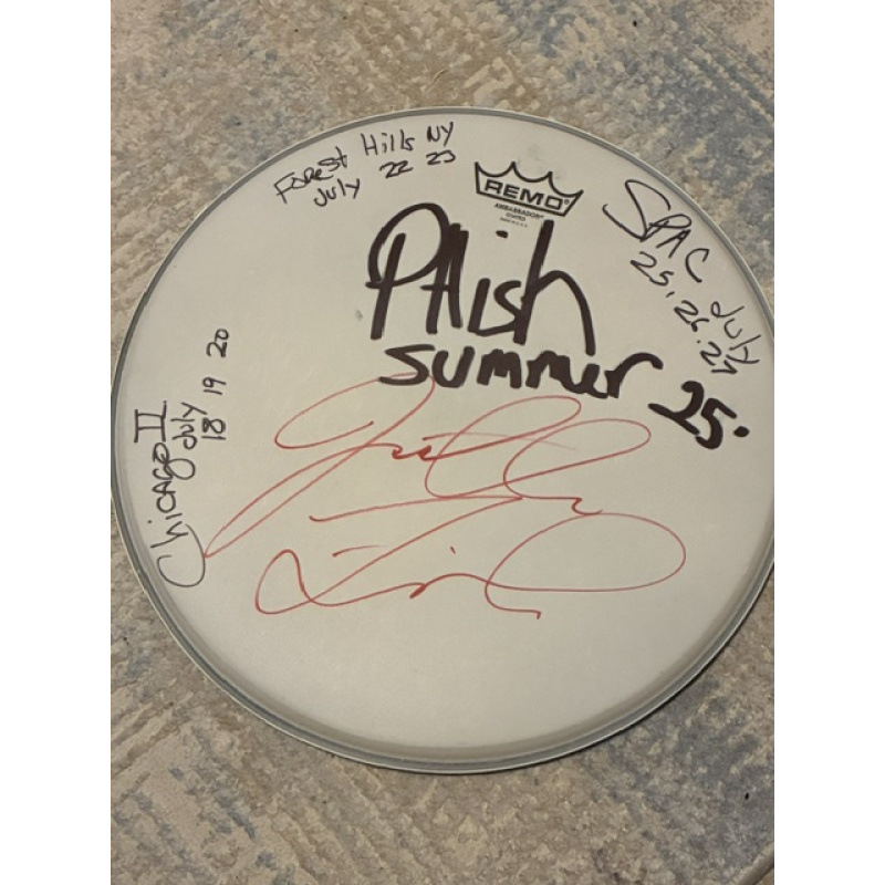 Phish Summer (2nd half before Dicks) '25 Drumhead (14 inch) and Stick Set - Show Used and Signed