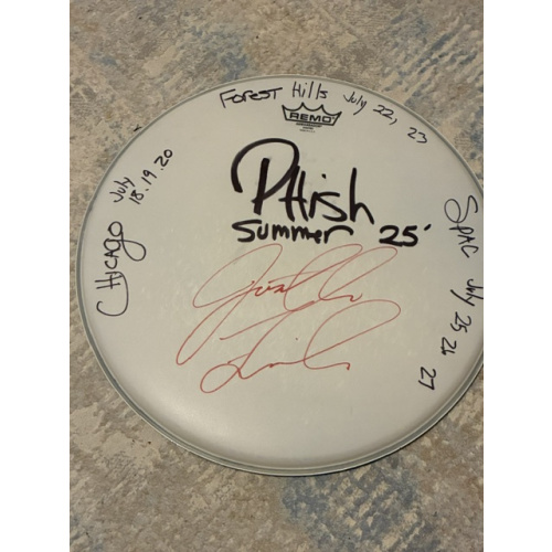 Phish Summer (2nd half before Dicks) '25 Drumhead (16 inch) and Stick Set - Show Used and Signed