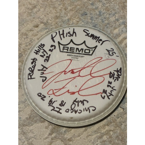 Phish Summer (2nd half before Dicks) '25 Drumhead (6 inch) and Stick Set - Show Used and Signed