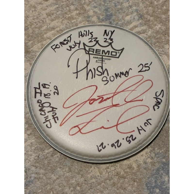 Phish Summer (2nd half before Dicks) '25 Drumhead (8 inch) and Stick Set - Show Used and Signed