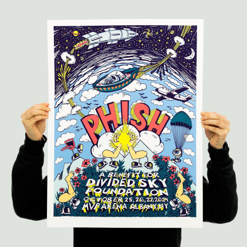 Phish Signed Poster - Albany 2024 - Pollock 109 (Light Blue)