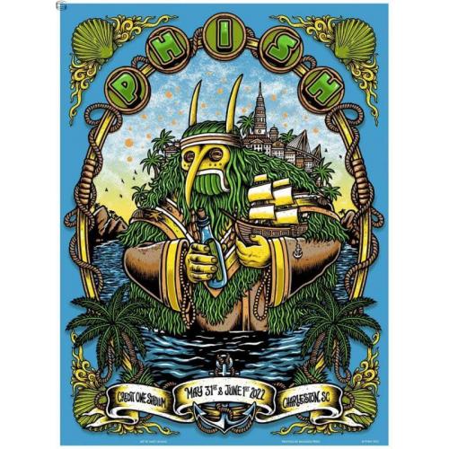 Phish Signed Poster - Charleston 2022 - Blue Version - Leunig 108
