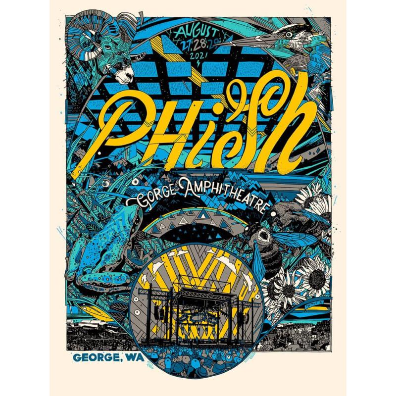 Phish Signed Poster  - Aug 27-29, 2021 - George, WA - Stout (Blue) 108