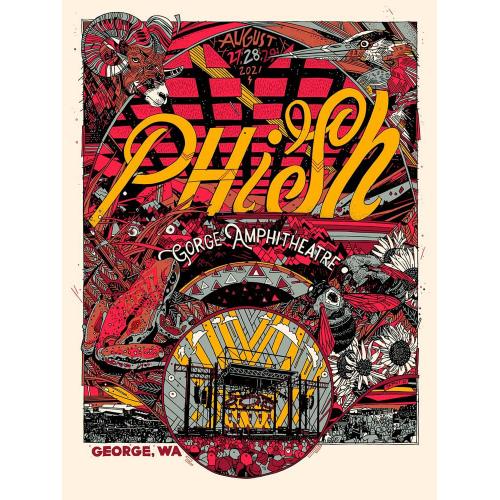 Phish Signed Poster  - Aug 27-29, 2021 - George, WA - Stout (Red) 109