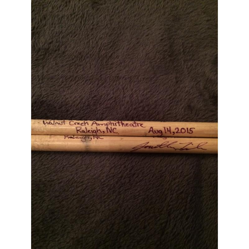 Phish Show Used Drumsticks (Pair) - Used and signed by Jon Fishman - August 14, 2015 - Raleigh