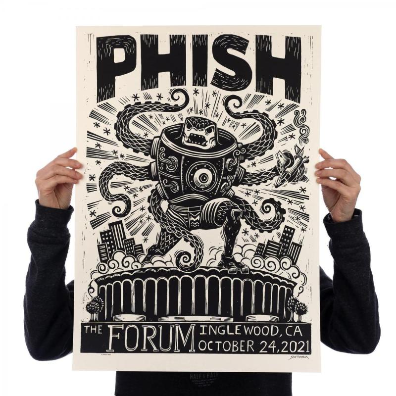 Phish Signed Poster - Oct 24, 2021 - LA, CA- Attack - Black & White - 108