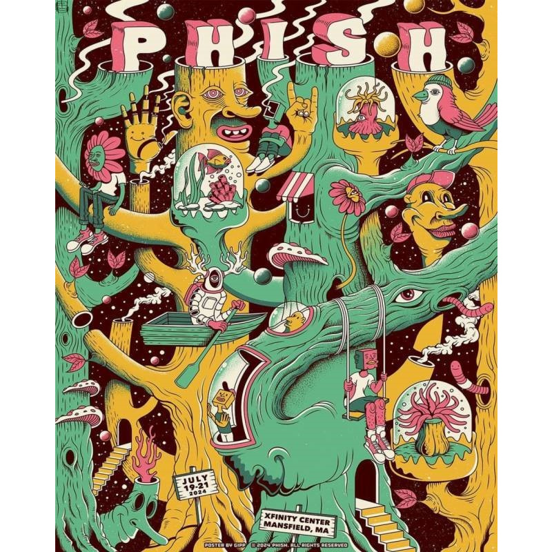 Phish Signed Poster - Mansfield 2024 - Gipple 108
