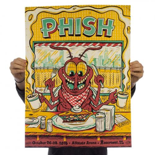 Phish Signed Poster - October 26-28, 2018 - Rosemont (Yellow Background)