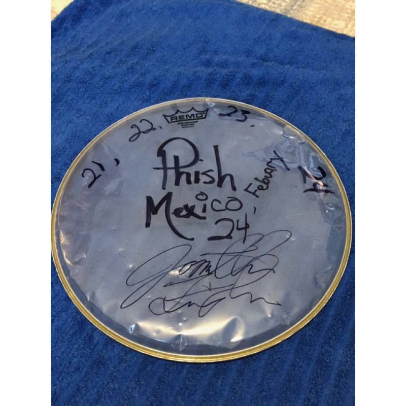 Jon Fishman Signed and Show Used 14" Clear Drumhead (Phish - Mexico 2024)